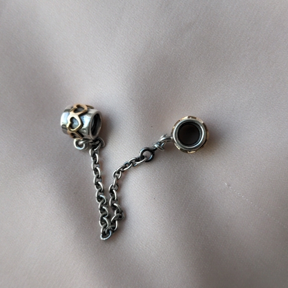 Pandora Sterling Silver with 14K Gold Two Tone Heart Safety Chain - Picture 2 of 4